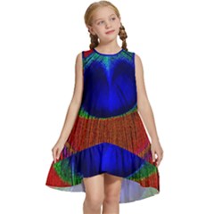 Red Peacock Plumage Fearher Bird Pattern Kids  Frill Swing Dress by Wegoenart