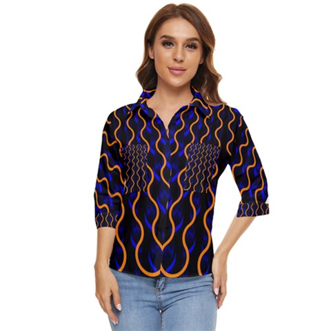 Pattern Abstract Wwallpaper Waves Women s Quarter Sleeve Pocket Shirt by Jancukart