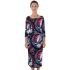 Grateful Dead Pattern Quarter Sleeve Midi Bodycon Dress by Jancukart