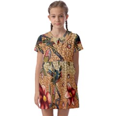 Flower Cubism Mosaic Vintage Kids  Asymmetric Collar Dress by Jancukart