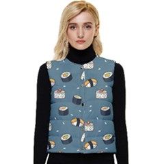 Sushi Pattern Women s Short Button Up Puffer Vest by Jancukart