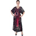 Stranger Things Fantasy Dark  Red V-Neck Boho Style Maxi Dress View1