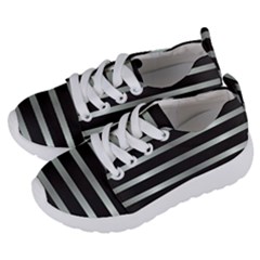 Black Silver Background Pattern Stripes Kids  Lightweight Sports Shoes by Amaryn4rt