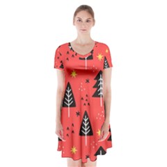 Christmas Christmas Tree Pattern Short Sleeve V-neck Flare Dress by Amaryn4rt