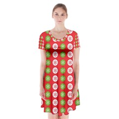 Festive Pattern Christmas Holiday Short Sleeve V-neck Flare Dress by Amaryn4rt