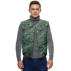 Leaves Water Drops Green  Men s Short Button Up Puffer Vest	 by artworkshop