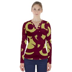 Illustration Art Pattern Design Painting- V-neck Long Sleeve Top by Wegoenart