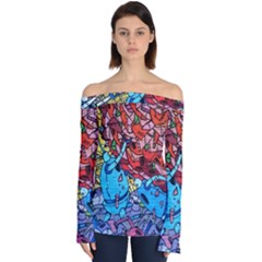 Graffiti-wall-mural-painting-arts Off Shoulder Long Sleeve Top by Simbadda