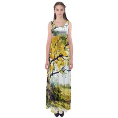 Landscape Painting Meadow Garden Empire Waist Maxi Dress by Wegoenart