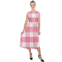 Pink And White Plaids Midi Tie-back Chiffon Dress by ConteMonfrey