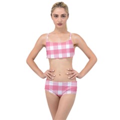 Pink And White Plaids Layered Top Bikini Set by ConteMonfrey