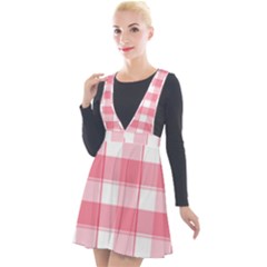 Pink And White Plaids Plunge Pinafore Velour Dress by ConteMonfrey