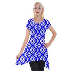 Portuguese Tiles Vibes Plaids Short Sleeve Side Drop Tunic by ConteMonfrey
