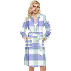 Blue And Green Plaids Long Sleeve Velour Robe by ConteMonfrey