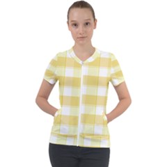 White And Yellow Plaids Short Sleeve Zip Up Jacket by ConteMonfrey