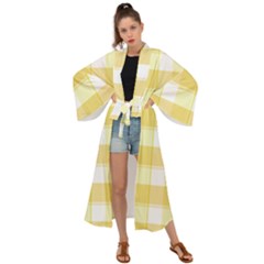 White And Yellow Plaids Maxi Kimono by ConteMonfrey