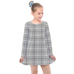 Winter Gray Plaids Kids  Long Sleeve Dress by ConteMonfrey