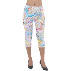 Floral Pattern Lightweight Velour Capri Leggings  by nateshop