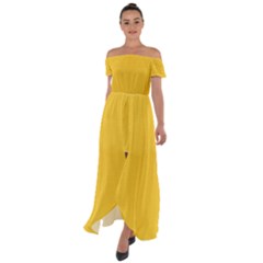 Geometric-pattern-yellow Off Shoulder Open Front Chiffon Dress by nateshop