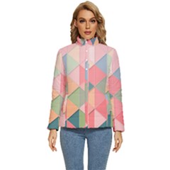 Illustration Pink Background Geometric Triangle Women s Puffer Bubble Jacket Coat by Wegoenart