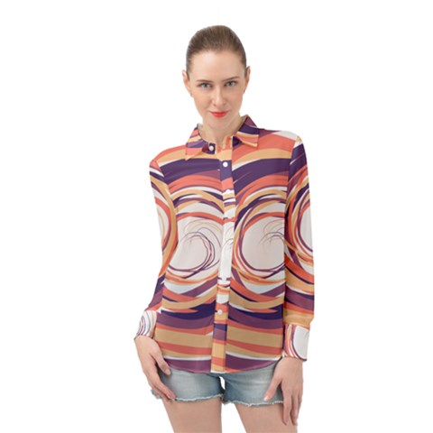 Illustration Colorful Yellow Purple Orange Long Sleeve Chiffon Shirt by Wegoenart