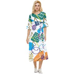 Abstract Pattern Double Cuff Midi Dress by Wegoenart