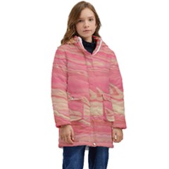 Illustration Graphic Pattern Texrure Pink Maeble Kid s Hooded Longline Puffer Jacket by Wegoenart