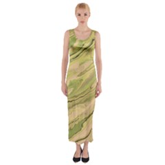 Green Pattern Texture Marble Fitted Maxi Dress by Wegoenart