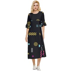 Illustration Geometric Art Colorful Shapes Double Cuff Midi Dress by Wegoenart