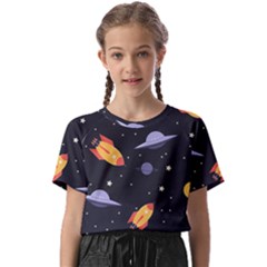 Cosmos Rocket Spaceships Ufo Kids  Basic Tee by Wegoenart