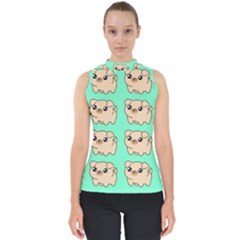 Puppy Pattern Wallpaper Dog Pet Mock Neck Shell Top by Wegoenart