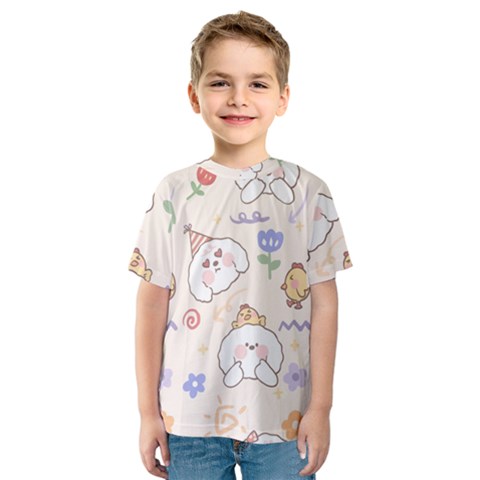 Chicken Dog Flower Sun Pattern Kids  Sport Mesh Tee by Sudhe