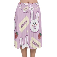 Illustration Rabbit Cartoon Background Pattern Velvet Flared Midi Skirt by Sudhe