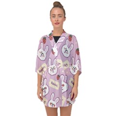 Illustration Rabbit Cartoon Background Pattern Half Sleeve Chiffon Kimono by Sudhe