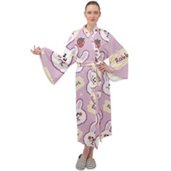 Illustration Rabbit Cartoon Background Pattern Maxi Velour Kimono by Sudhe