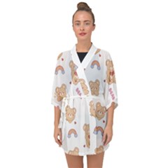 Illustrations Bear Cartoon Background Pattern Half Sleeve Chiffon Kimono by Sudhe