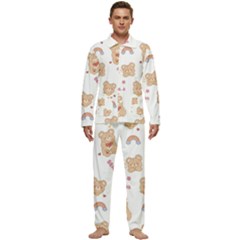 Illustrations Bear Cartoon Background Pattern Men s Long Sleeve Velvet Pocket Pajamas Set by Sudhe