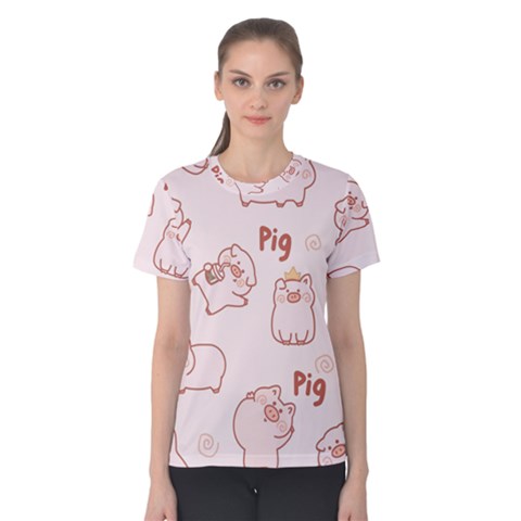 Pig Cartoon Background Pattern Women s Cotton Tee by Sudhe