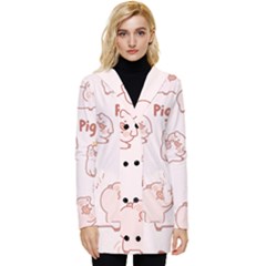 Pig Cartoon Background Pattern Button Up Hooded Coat  by Sudhe