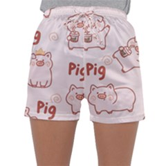 Pig Cartoon Background Pattern Sleepwear Shorts by Sudhe