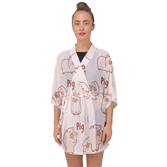 Pig Cartoon Background Pattern Half Sleeve Chiffon Kimono by Sudhe