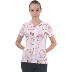 Pig Cartoon Background Pattern Short Sleeve Zip Up Jacket by Sudhe