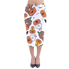 Illustration Pumpkin Bear Bat Bunny Chicken Velvet Midi Pencil Skirt by Sudhe