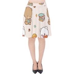 Illustration Bear Cartoon Background Pattern Velvet High Waist Skirt by Sudhe