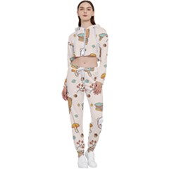 Illustration Bear Cartoon Background Pattern Cropped Zip Up Lounge Set by Sudhe