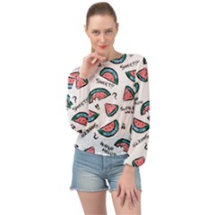 Illustration Watermelon Fruit Sweet Slicee Banded Bottom Chiffon Top by Sudhe