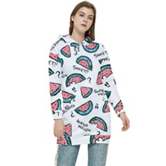 Illustration Watermelon Fruit Sweet Slicee Women s Long Oversized Pullover Hoodie by Sudhe