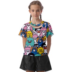 Illustration Animals Cartoon Background Pattern Kids  Front Cut Tee by Sudhe