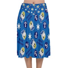 Illustration Duck Cartoon Background Velvet Flared Midi Skirt by Sudhe