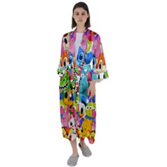 Illustration Cartoon Character Animal Cute Maxi Satin Kimono by Sudhe